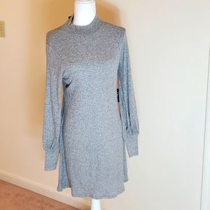 Express black marled ribbed balloon sleeve dress